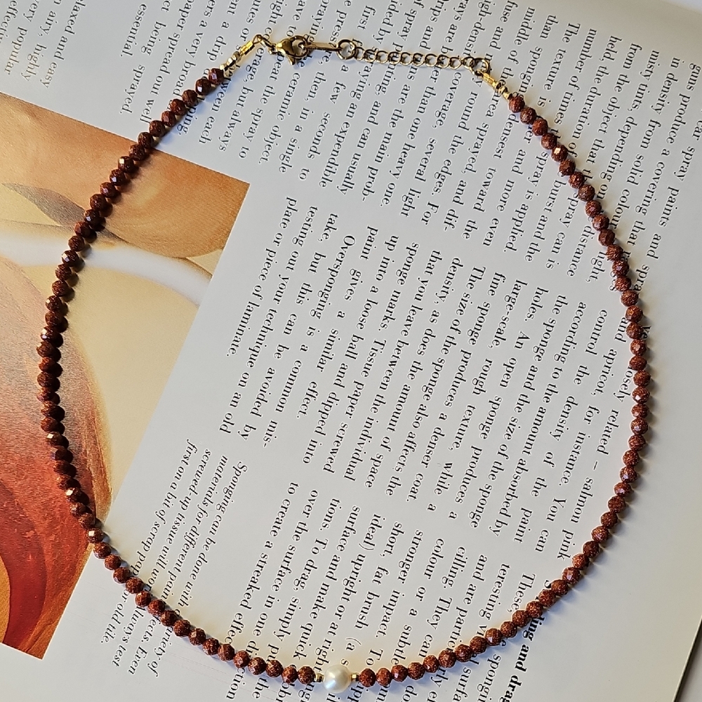 Goldsand stone Necklace with Pearl Accent-Boho Style